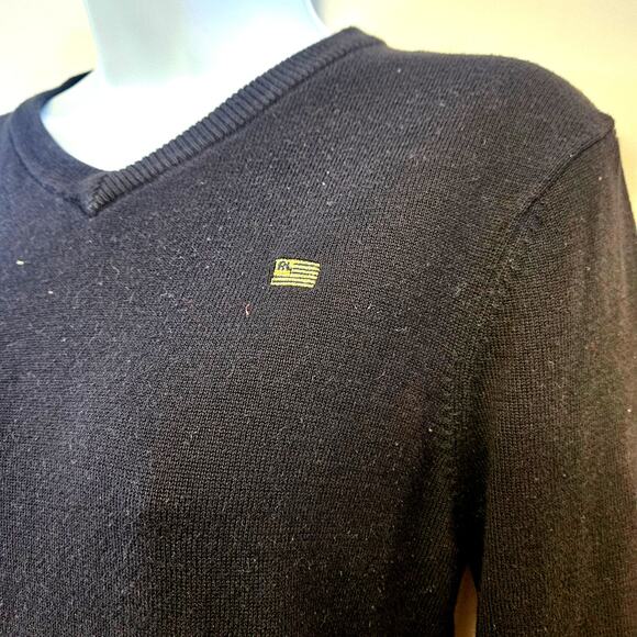 Polo Jeans Co. Ralph Lauren Black Sweater Size M V Neck Pull Over Preppy - Picture 2 of 8